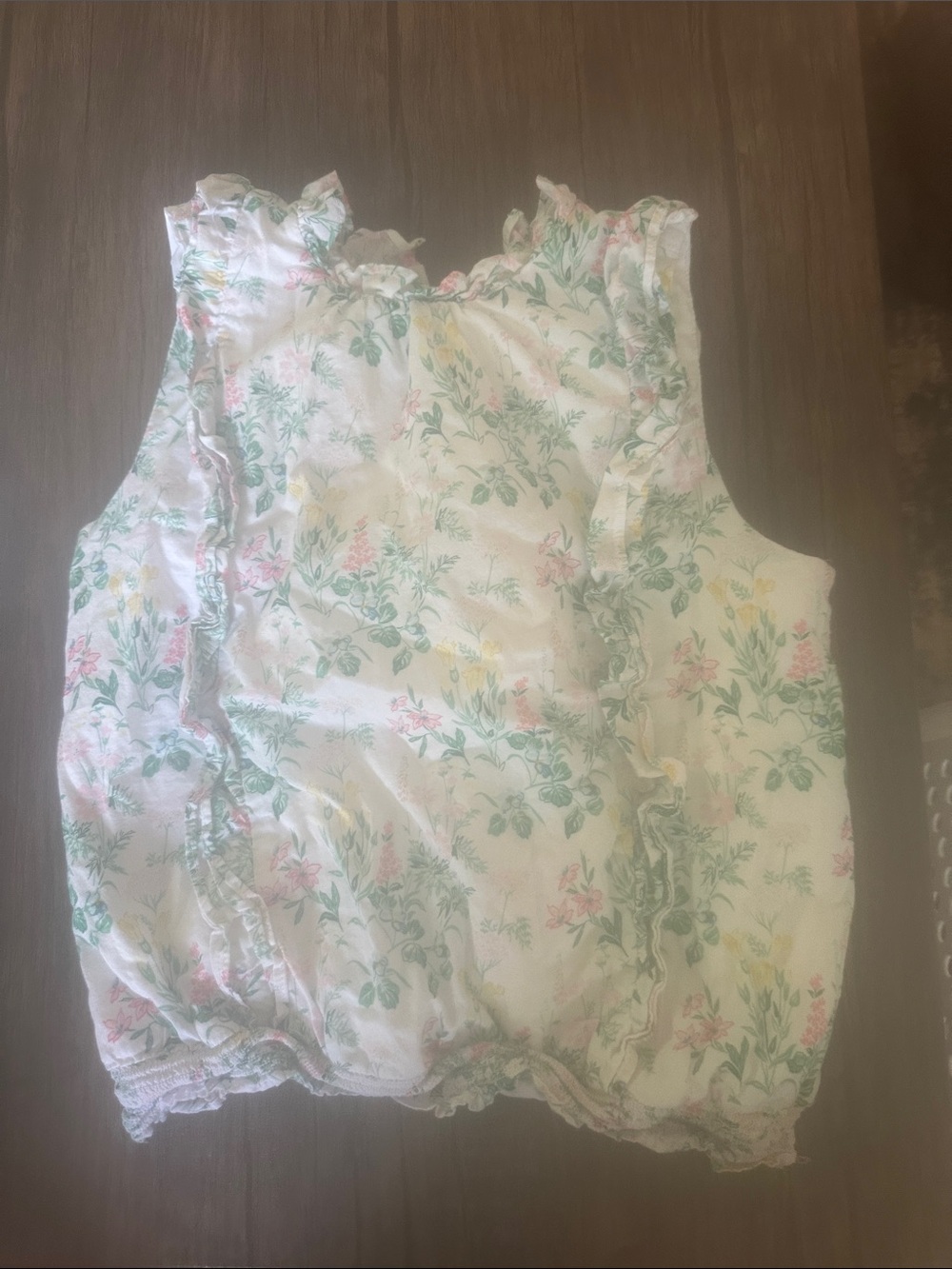 Janie and Jack Floral Ruffle Sleeveless Top - White, Green & Pink